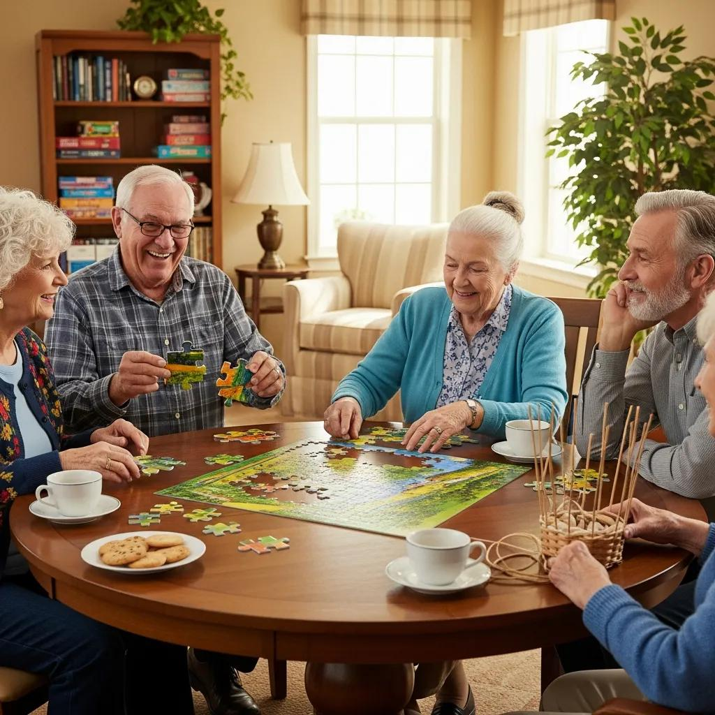 Seniors enjoying a social activity in an adult family home