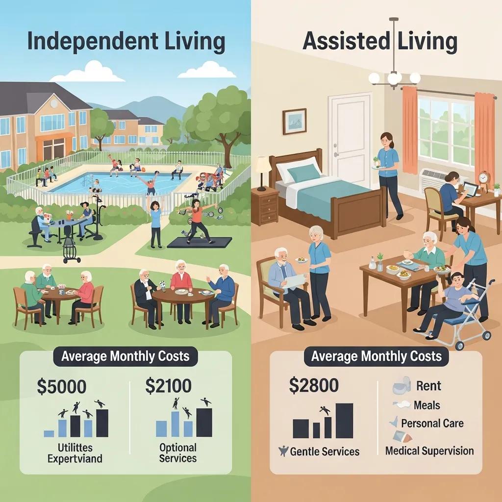Visual comparison of assisted living and independent living costs in Washington State, showing monthly expenses